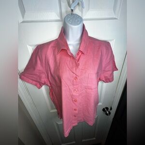 Christopher & Banks Women’s Large Pink Linen Short Sleeve Shirt Button Up Top L